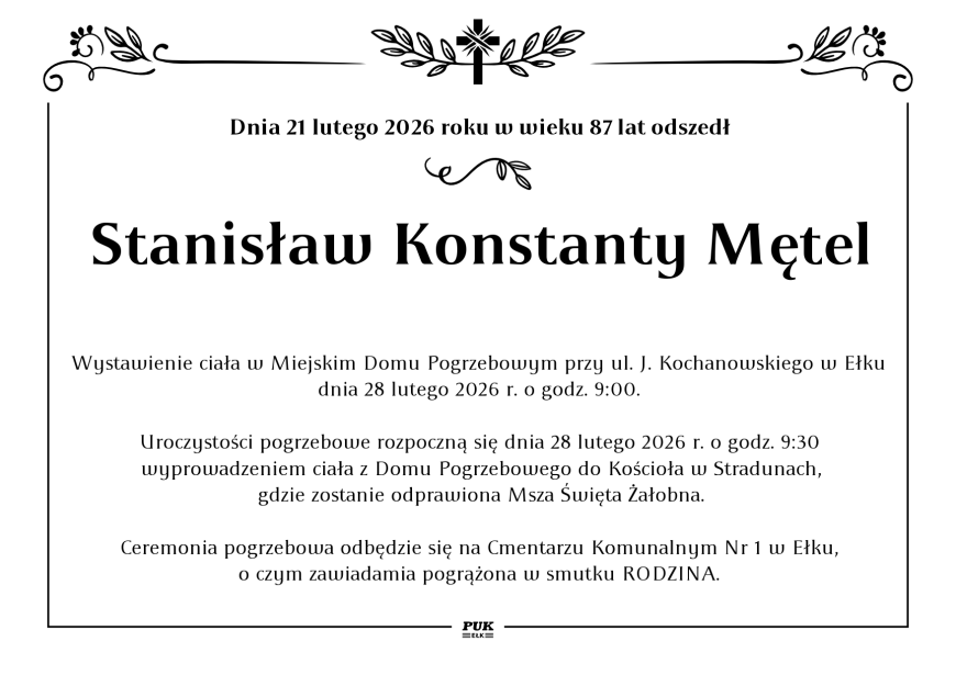 Stanisław Konstanty Mętel - nekrolog